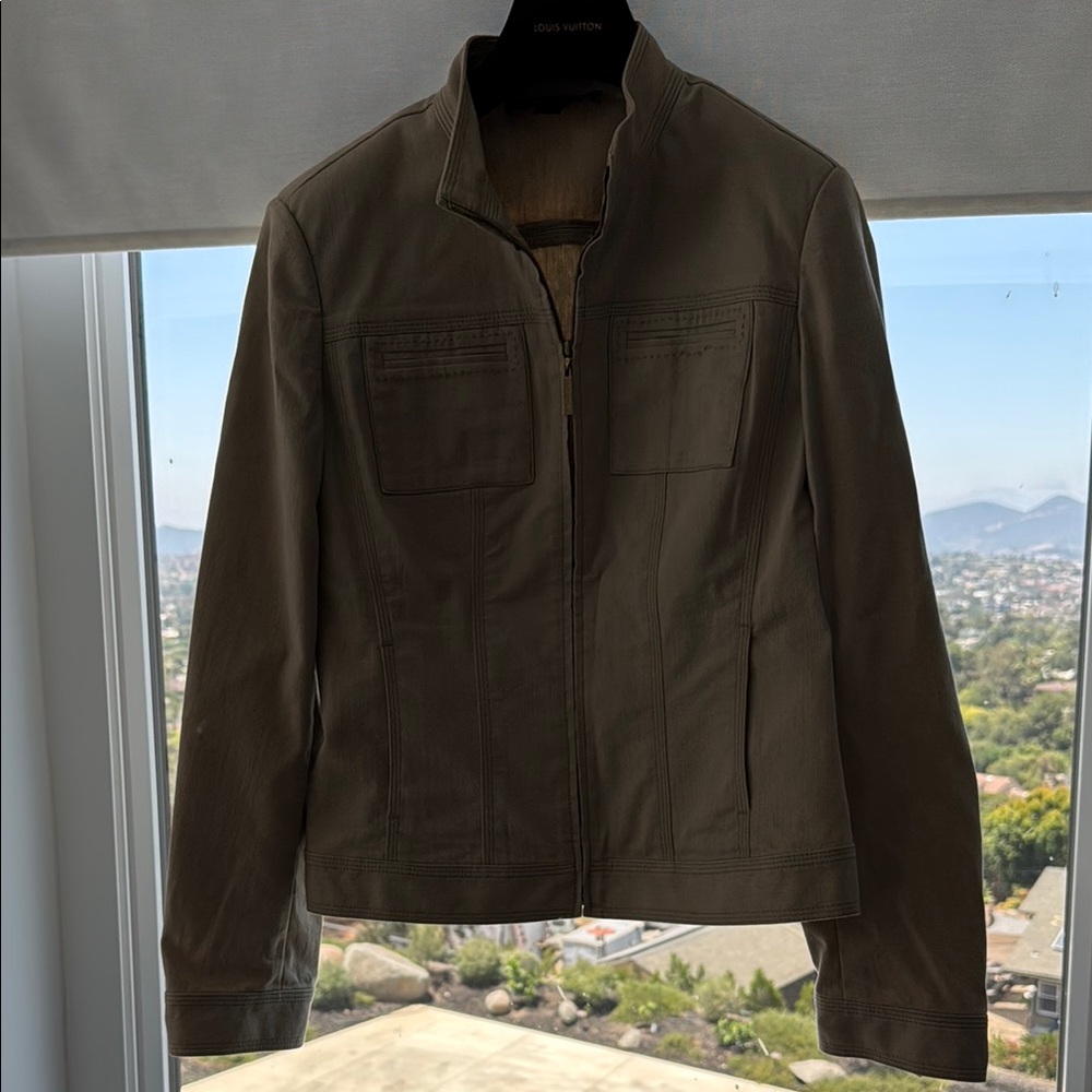 St. John Tan and Gold Jean Jacket with Elegant Design